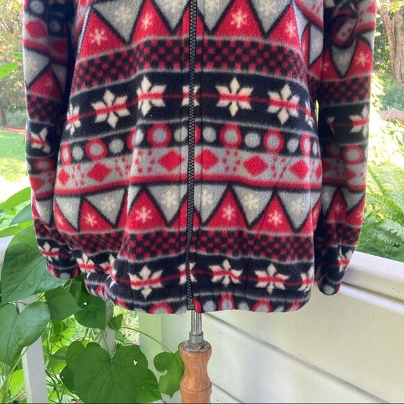 VTG 90 Alfred Dunner Fleece Zip Jacket FairIsle Snowflake Petite Fisherman Winte - Picture 7 of 8